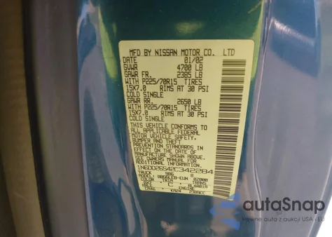 2002 Nissan Frontier Xe z USA, uszkodzony, nr VIN 1N6DD26S42C342284